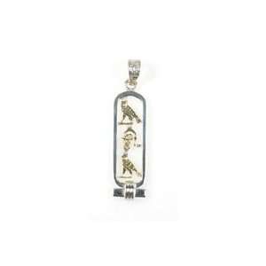 Sterling Silver Egyptian Cartouche with Mom in 18K Gold Hieroglyphic 