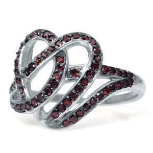   or Garnet Red CZ White Gold Plate 925 Sterling Silver Heart Knot Ring