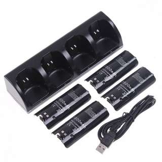 New 4 x 2800mAh Battery+Charger Dock For Wii Remote Black 2800mAh 
