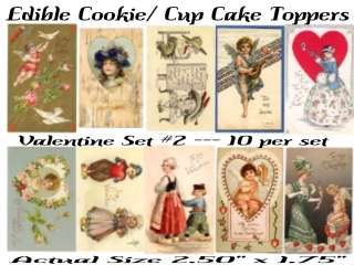 VINTAGE VALENTINE 2  Edible Cookie/ CupCake Toppers  10per set   $ 