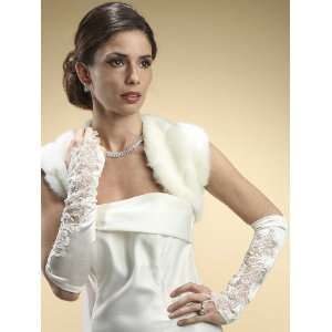   White Adult Lace Gauntlet Fingerless Bridal Gloves 