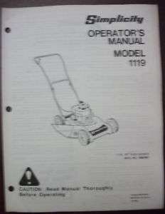 SIMPLICITY OPERATORS MANUAL MODEL,1119 PUSH MOWER  