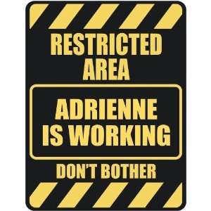   RESTRICTED AREA ADRIENNE IS WORKING  PARKING SIGN