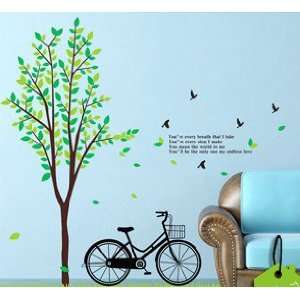    Wall Decor Removable Decal Sticker   Green Tree and Love Bike Baby
