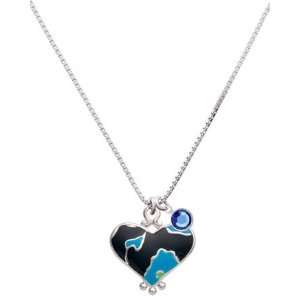 Hot Blue Enamel Large Cheetah Print Heart Charm Necklace with Sapphire 