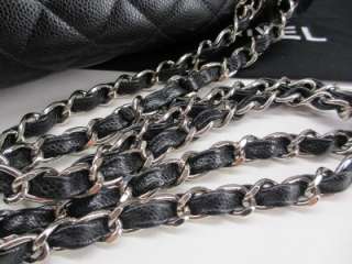 Auth CHANEL Caviar Black Jumbo 2.55 Flap Silver Chain Bag  