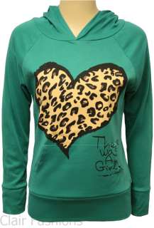   Leopard Heart Animal Print Top Womens Long Sleeve Hoodie 8 14  