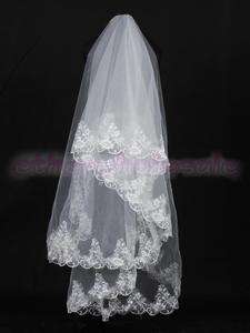   Ivory Bride Bridal Wedding Veil w Floral Lace Cathedral Length  