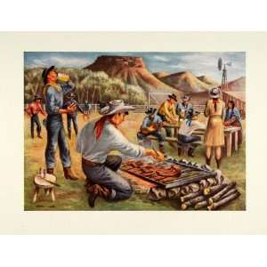 1945 Print Montana Western Barbecue Cowboys Native Americans Fletcher 