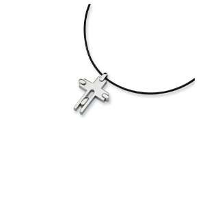    Stainless Steel Leather Cord Cross Pendant Necklace Jewelry