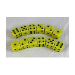  Yellow Opaque Promotional Dice D6 16mm 12 Dice Toys 