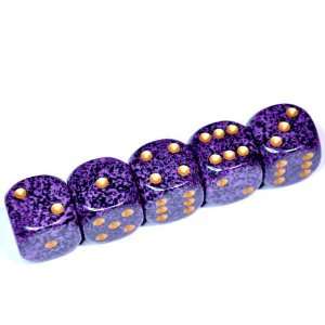  Set of five 16mm dice in Organza Pouch   Speckled Purple 