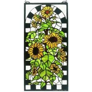 Wicker Sunflower Tiffany Stained Glass Window Panel 24 Inches H X 12 