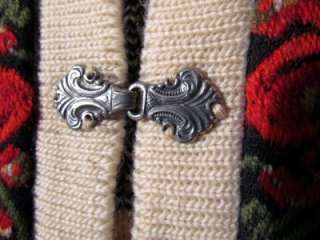   Wool Cardigan Sweater Women Sz L, Pewter clasps, Made in Norway  