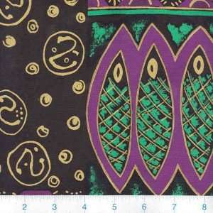  58 Wide African Print Fabric Metallic Purple/Green 