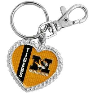  Missouri Tigers Silvertone Heart Keychain Sports 