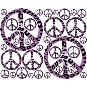 Purple Leopard Print Peace Sign Wall Decals Stickers Decor  