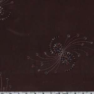  58 Wide Embroidered Corduroy Sequin Swirl Brown Fabric 