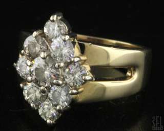 HEAVY 14K GOLD 2.11CT VS DIAMOND CLUSTER COCKTAIL RING SIZE 7.75 