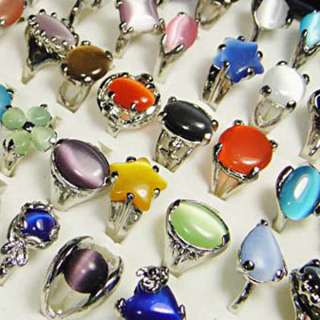 Wholesale jewelry lots 50pcs Cat  Eye stone silver plated Rings free 