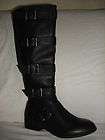   Womens Shoes Size 8.5 Black Leather Boots Motorcycle Style Buckles