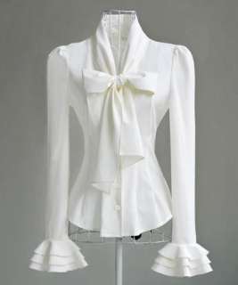  Victorian Women Slim Cocktail Shirt Bow Blouse S/M/L SH09#  