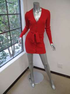 Dolce & Gabbana Lipstick Red Long Sleeve Ribbed Sweater W/Waist Tie 38 