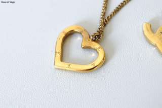 Authentic CHANEL Goldtone CC Open Heart Pendant Necklace 04P  