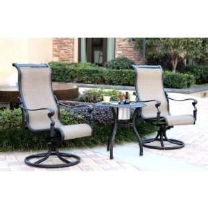 Cast Aluminum Sling Outdoor Patio Lounge Set   24 Inch Round With Ice 