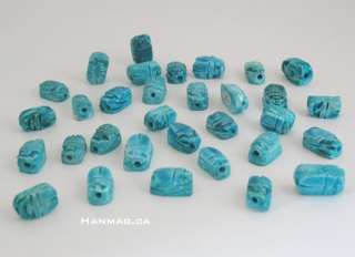 35 Blue Egyptian Ceramic Stone Beetles Scarab Beads  