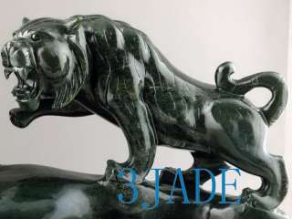 Natural Nephrite Jade Carving / Sculpture Playing Tigers Statue 