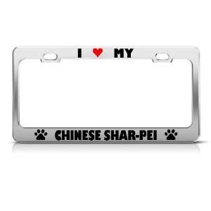 Chinese Shar Pei Paw Love Heart Pet Dog Metal license plate frame Tag 