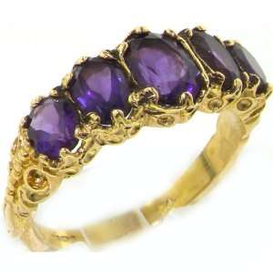  Victorian Style Solid Hallmarked Yellow Gold Genuine Amethyst Ring 