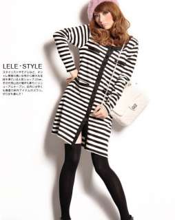 New Womens Korea Fashion Stripe 100% Cotton Long Coat  