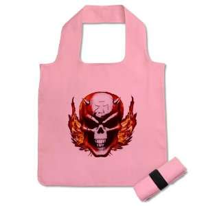  Reusable Shopping Grocery Bag Pink Skull with Flames Iron 