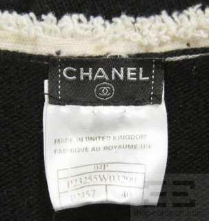Chanel Black Cashmere Cream Fringe Open Front Cardigan Sweater 04P 