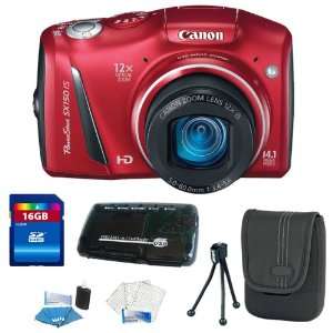  Canon PowerShot SX150 IS Digital Camera (Red) + 16GB 
