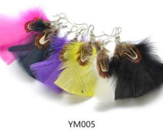 Free wholesale lot 12pair mixed color feather dangle ethnic womens 