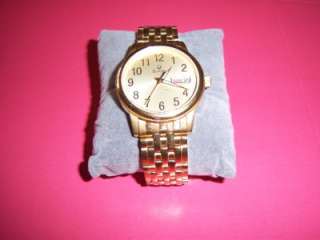 Mens Bulova Quartz Wrist Watch Date Gold Face Runs Great New Battery 