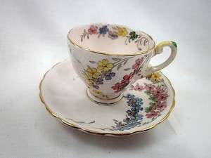 Vtg Tuscan Bone China England Demitasse Tea Cup and Saucer Pink Floral 