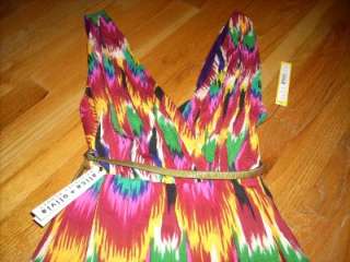   368 Alice Olivia Alameda Printed Pleat Silk Tribal Wave Print Dress XS