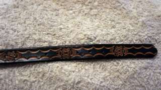 Womens Tooled Brown Leather Belt Scalloped Butterfly Pattern Sz. 36 