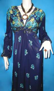 Sale Hippie BOHO long sleeve blue floral Maxi dress  