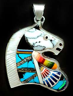 SURPRISING HORSE HEAD CHANNEL INLAID STERLING SILVER PENDANT  