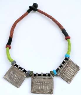 ANTIQUE tribal old silver amulet pendant necklace  