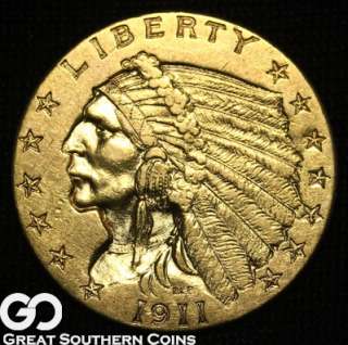 1911 $2.5 GOLD Indian Quarter Eagle CHOICE AU++/UNCIRCULATED  