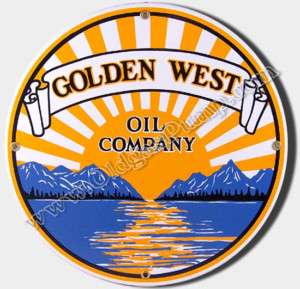 GOLDEN WEST OIL & GASOLINE 12 PORCELAIN GAS PUMP SIGN  