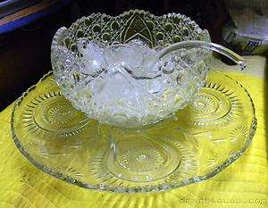   Pattern Glass 19 piece Crystal Punch Bowl Set Ladle Tray Cups  