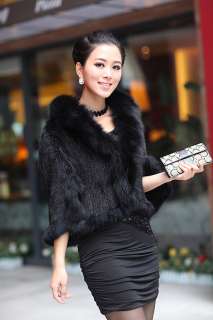 100% Real Genuine Knitted Mink Fur Fox Collar Cape Stole Shawl Scarf 
