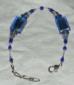 Blue Lampwork Murano Platinum $75. Bracelet 7.5 or 8 or 9 
